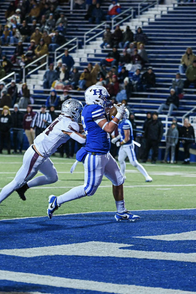 Tayden Lorenzen (10) runs the ball in for a bluebird touchdown. Lorenzen said, "Getting this opportunity to help my team and gain points by Rios passes is a blessing in disguise."